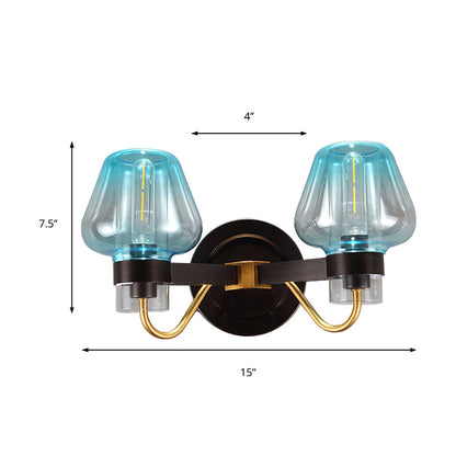 Rynx | Mushroom Blue Glass Wall Lamp Modern 2 Bulbs Bedroom Wall Light Light in Black