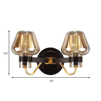 Rynx | 2-Lamp Mushroom Wall Light Modern Black Amber Glass Wall Lamp for Living Room