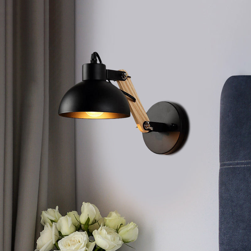 Rynx | Nordic Splicing Rotatable Wall Lamp 1-Light Metal Wall Lamp Lighting with Bowl Shade in Black/White-Wood