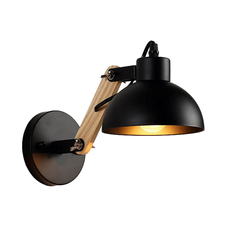 Rynx | Nordic Splicing Rotatable Wall Lamp 1-Light Metal Wall Lamp Lighting with Bowl Shade in Black/White-Wood