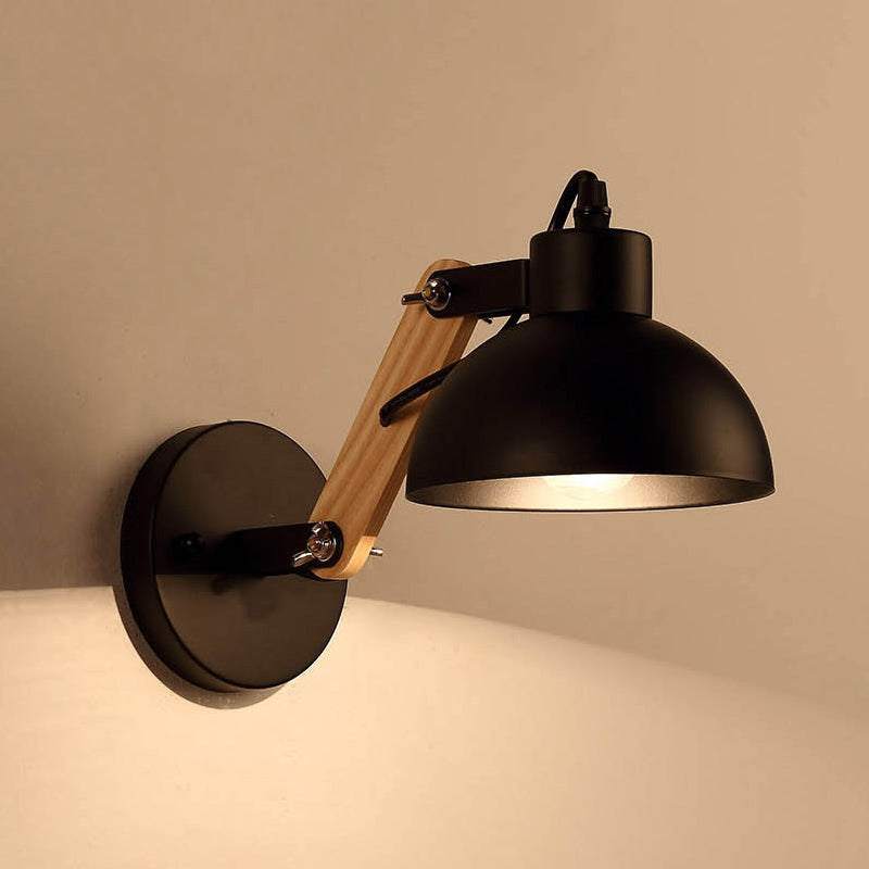 Rynx | Nordic Splicing Rotatable Wall Lamp 1-Light Metal Wall Lamp Lighting with Bowl Shade in Black/White-Wood