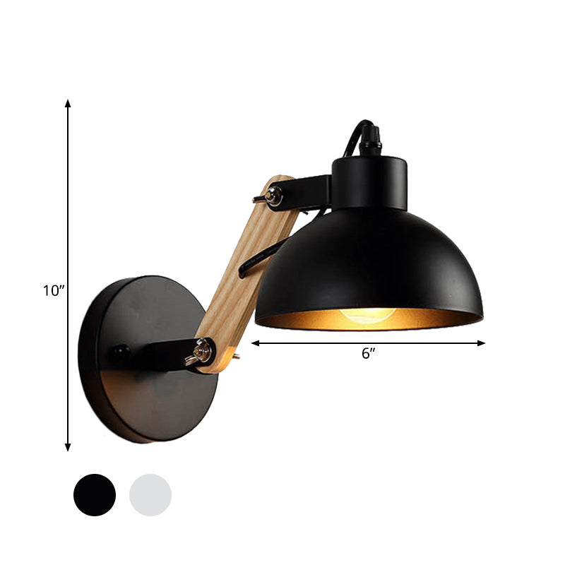 Rynx | Nordic Splicing Rotatable Wall Lamp 1-Light Metal Wall Lamp Lighting with Bowl Shade in Black/White-Wood