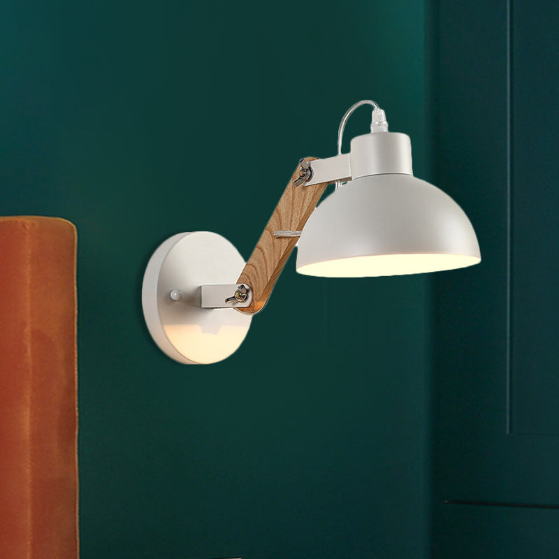 Rynx | Nordic Splicing Rotatable Wall Lamp 1-Light Metal Wall Lamp Lighting with Bowl Shade in Black/White-Wood