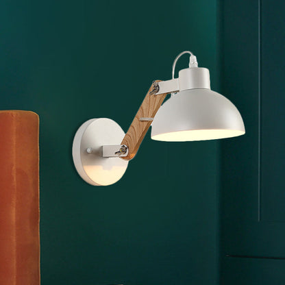 Rynx | Nordic Splicing Rotatable Wall Lamp 1-Light Metal Wall Lamp Lighting with Bowl Shade in Black/White-Wood