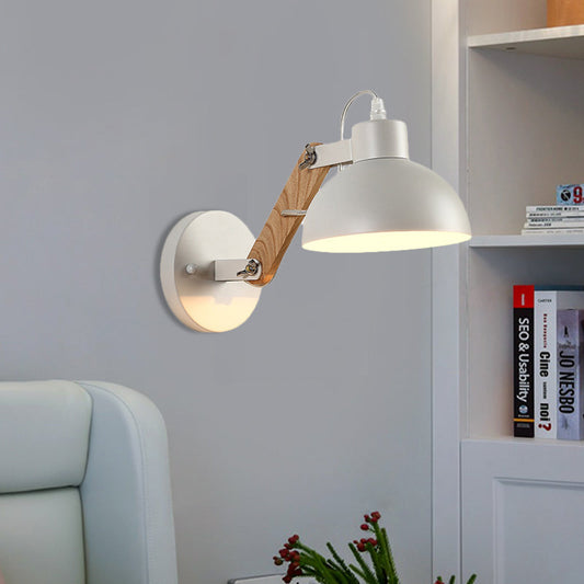 Rynx | Nordic Splicing Rotatable Wall Lamp 1-Light Metal Wall Lamp Lighting with Bowl Shade in Black/White-Wood