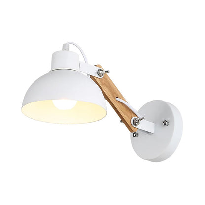 Rynx | Nordic Splicing Rotatable Wall Lamp 1-Light Metal Wall Lamp Lighting with Bowl Shade in Black/White-Wood
