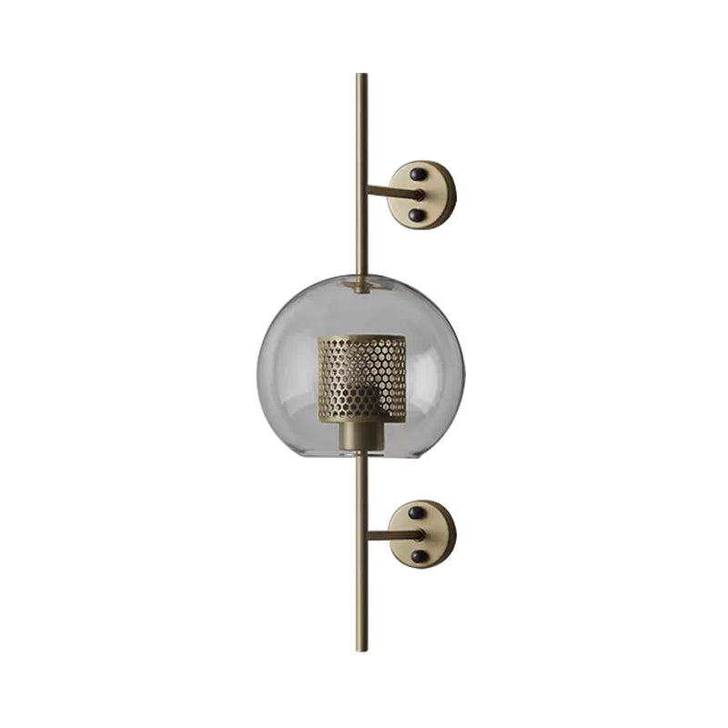 Rynx | 8"/9.5" W Global Bedroom Wall Light Colonial Clear Glass 1 Light Bronze/Silver Gray Wall Lamp with Inner Cylinder Wire Mesh