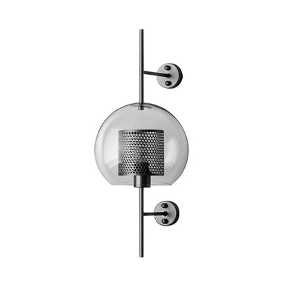 Rynx | 8"/9.5" W Global Bedroom Wall Light Colonial Clear Glass 1 Light Bronze/Silver Gray Wall Lamp with Inner Cylinder Wire Mesh