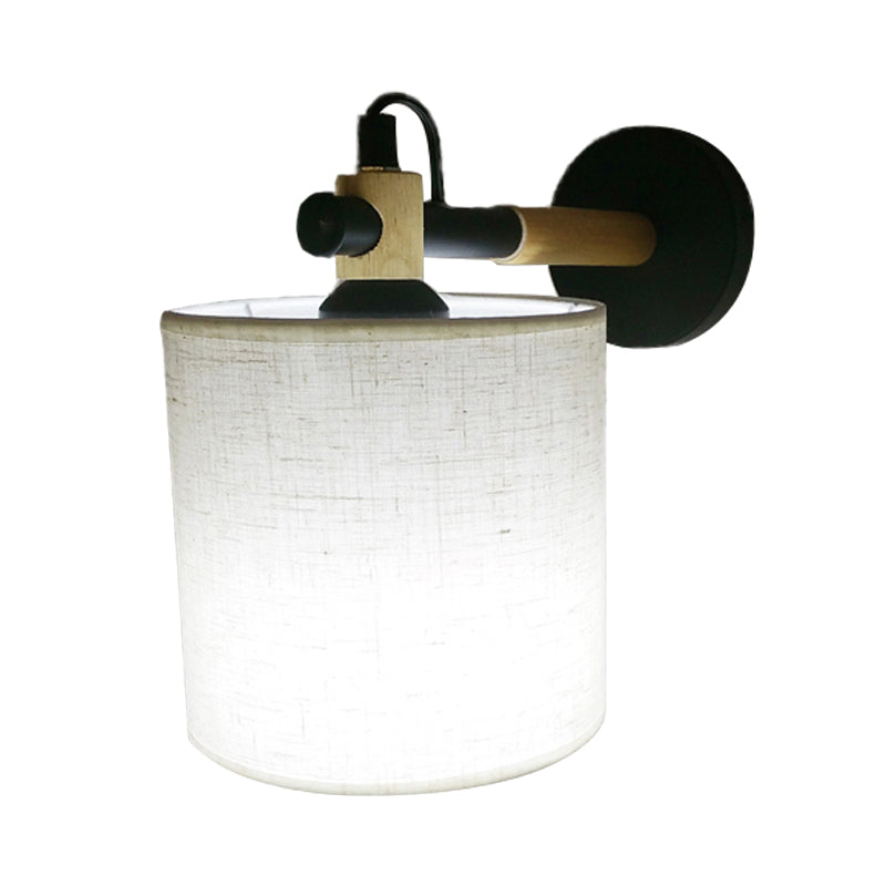 Rynx | Fabric Cylindrical Wall Light Modernist 1 Light Bedroom Wall Mounted Light with Wood Connection in Black/White
