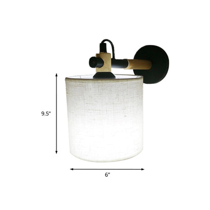 Rynx | Fabric Cylindrical Wall Light Modernist 1 Light Bedroom Wall Mounted Light with Wood Connection in Black/White