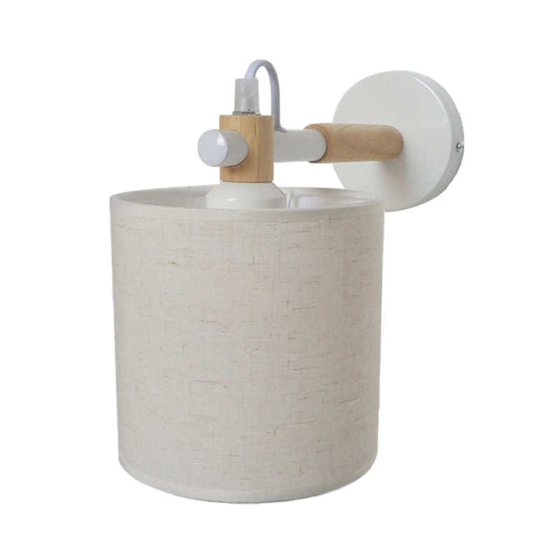 Rynx | Fabric Cylindrical Wall Light Modernist 1 Light Bedroom Wall Mounted Light with Wood Connection in Black/White