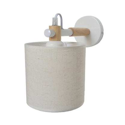 Rynx | Fabric Cylindrical Wall Light Modernist 1 Light Bedroom Wall Mounted Light with Wood Connection in Black/White