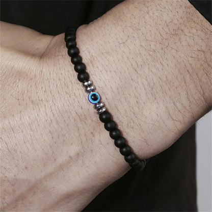 RYNX | Made 4mm Natural Stone Bracelet with Evil Eye - Thor Edition for Men Black onyx