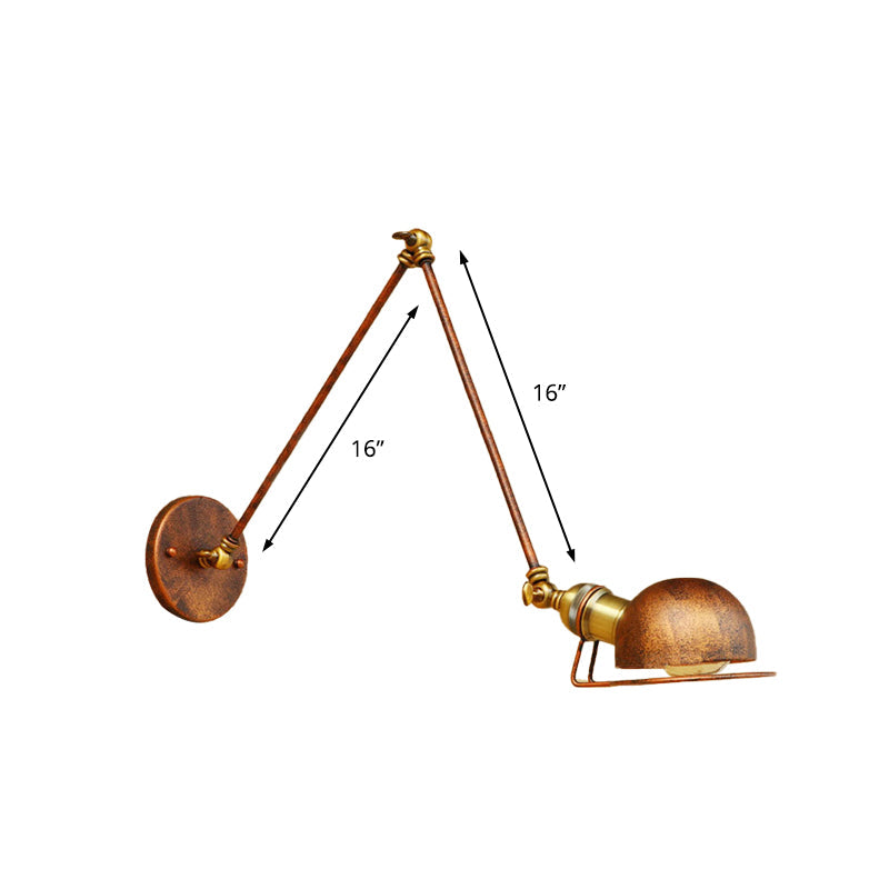 Rynx | Vintage Industrial Bowl Wall Lamp 1 Light Iron Wall Lamp with Rotatable Arm in Black/Metal