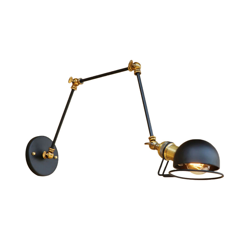 Rynx | Vintage Industrial Bowl Wall Lamp 1 Light Iron Wall Lamp with Rotatable Arm in Black/Metal
