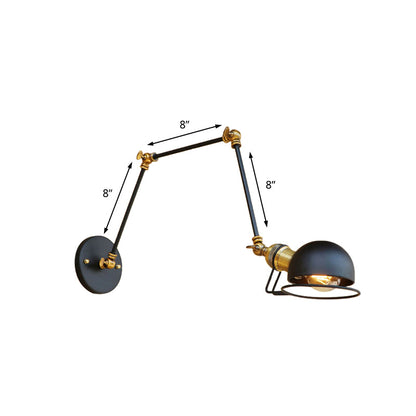 Rynx | Vintage Industrial Bowl Wall Lamp 1 Light Iron Wall Lamp with Rotatable Arm in Black/Metal