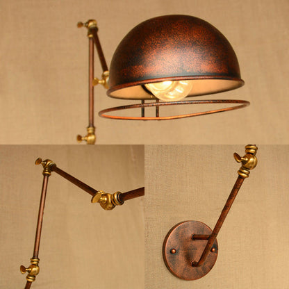 Rynx | Vintage Industrial Bowl Wall Lamp 1 Light Iron Wall Lamp with Rotatable Arm in Black/Metal