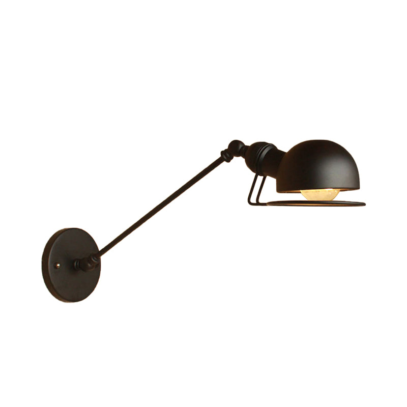 Rynx | Vintage Industrial Bowl Wall Lamp 1 Light Iron Wall Lamp with Rotatable Arm in Black/Metal