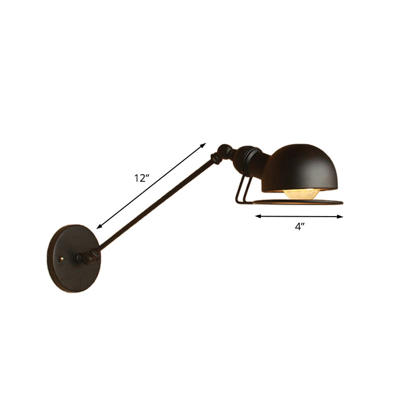 Rynx | Vintage Industrial Bowl Wall Lamp 1 Light Iron Wall Lamp with Rotatable Arm in Black/Metal
