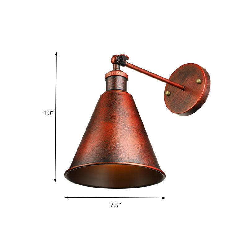 Rynx | Black/Rust 1 Head Wall Lamp Farmhouse Style Wrought Iron Conical Adjustable Wall Light Fixture for Outdoor