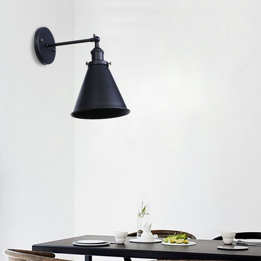 Rynx | Black/Rust 1 Head Wall Lamp Farmhouse Style Wrought Iron Conical Adjustable Wall Light Fixture for Outdoor