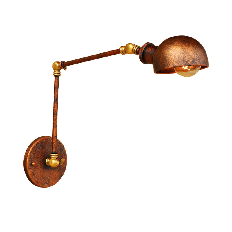 Rynx | 4"/6.5" Dia Domed Metal Wall Lamp Fixture Vintage Style 1 Head Study Room Adjustable Wall Light in Rust