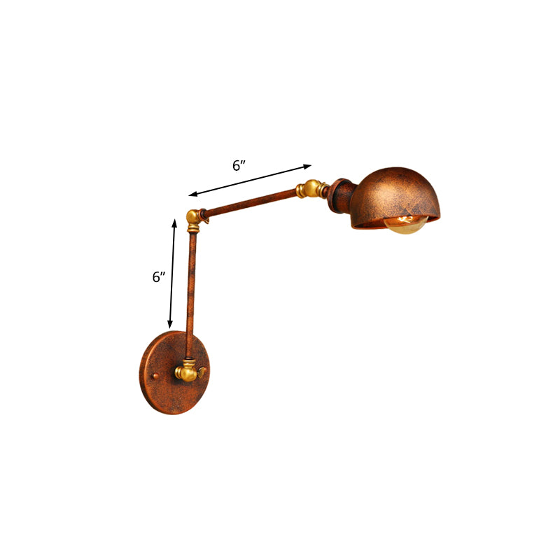 Rynx | 4"/6.5" Dia Domed Metal Wall Lamp Fixture Vintage Style 1 Head Study Room Adjustable Wall Light in Rust