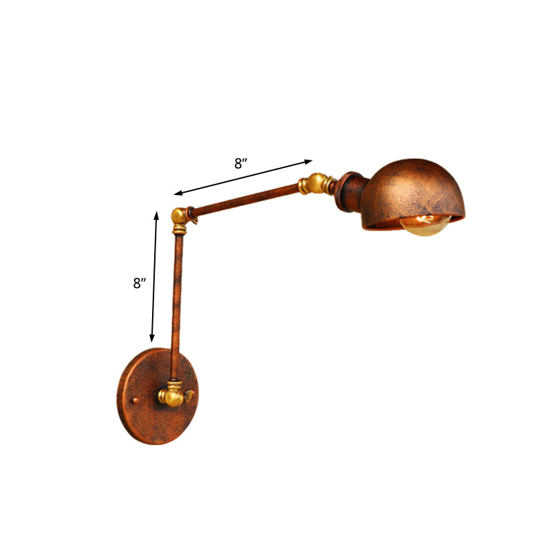 Rynx | 4"/6.5" Dia Domed Metal Wall Lamp Fixture Vintage Style 1 Head Study Room Adjustable Wall Light in Rust