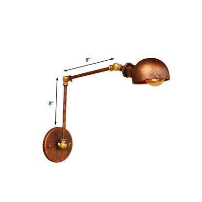 Rynx | 4"/6.5" Dia Domed Metal Wall Lamp Fixture Vintage Style 1 Head Study Room Adjustable Wall Light in Rust