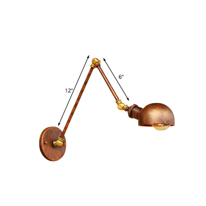 Rynx | 4"/6.5" Dia Domed Metal Wall Lamp Fixture Vintage Style 1 Head Study Room Adjustable Wall Light in Rust