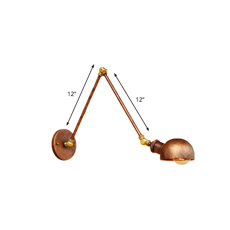 Rynx | 4"/6.5" Dia Domed Metal Wall Lamp Fixture Vintage Style 1 Head Study Room Adjustable Wall Light in Rust