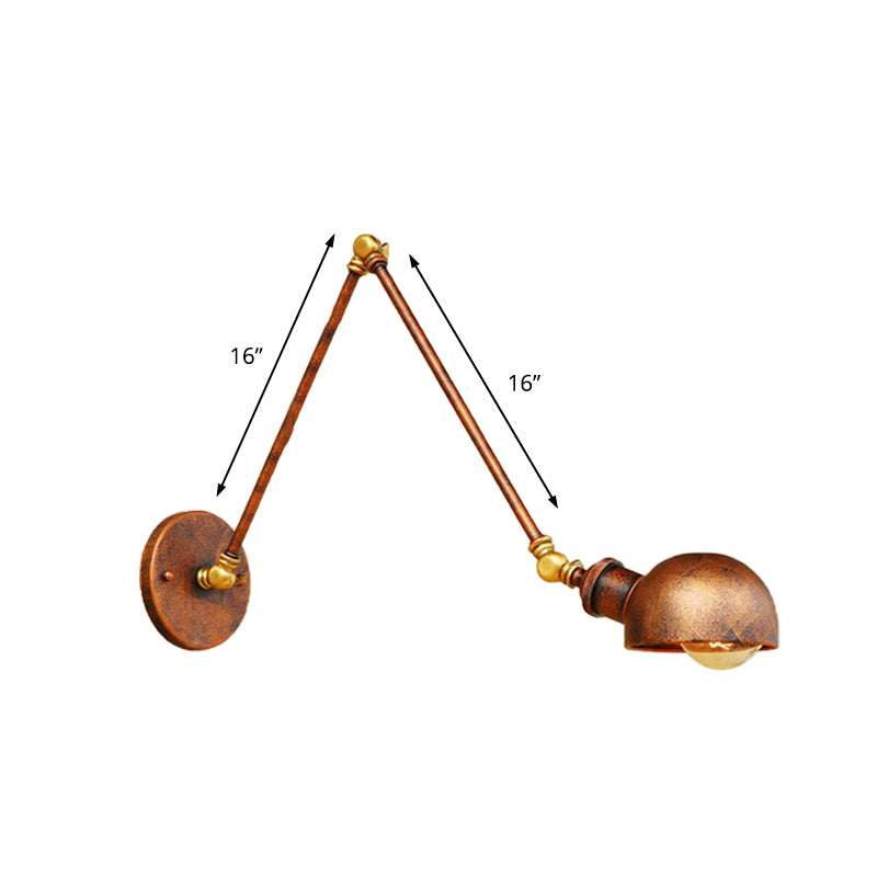 Rynx | 4"/6.5" Dia Domed Metal Wall Lamp Fixture Vintage Style 1 Head Study Room Adjustable Wall Light in Rust