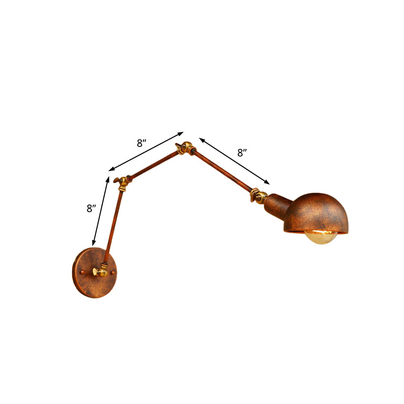 Rynx | 4"/6.5" Dia Domed Metal Wall Lamp Fixture Vintage Style 1 Head Study Room Adjustable Wall Light in Rust