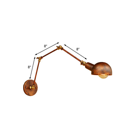 Rynx | 4"/6.5" Dia Domed Metal Wall Lamp Fixture Vintage Style 1 Head Study Room Adjustable Wall Light in Rust