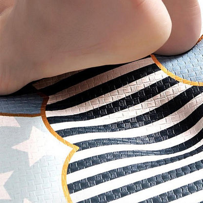 Rynx | Gray and Brown Stripes Happy Day PVC Leather Kitchen Mat