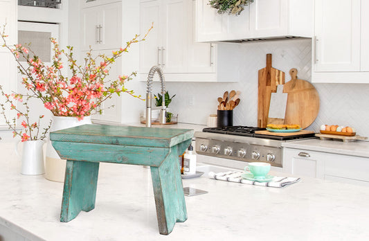 Rynx | Sage Green Distressed Wood Riser Stool