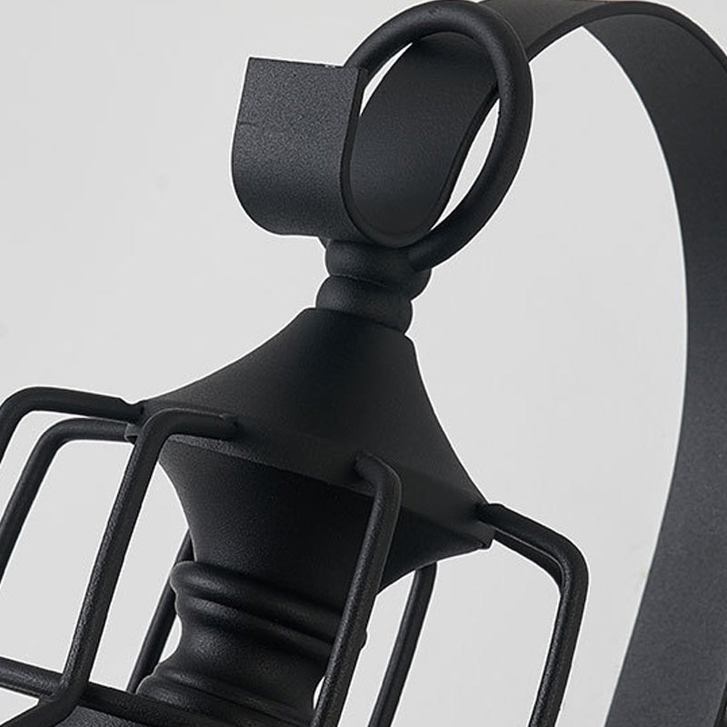 Rynx | 1 Light Bell Shade Wall Lamp Industrial Black Glass Wall Lamp for Corridor with Metal Cage Frame