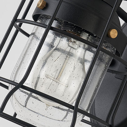 Rynx | 1 Light Bell Shade Wall Lamp Industrial Black Glass Wall Lamp for Corridor with Metal Cage Frame