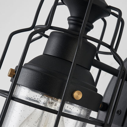 Rynx | 1 Light Bell Shade Wall Lamp Industrial Black Glass Wall Lamp for Corridor with Metal Cage Frame