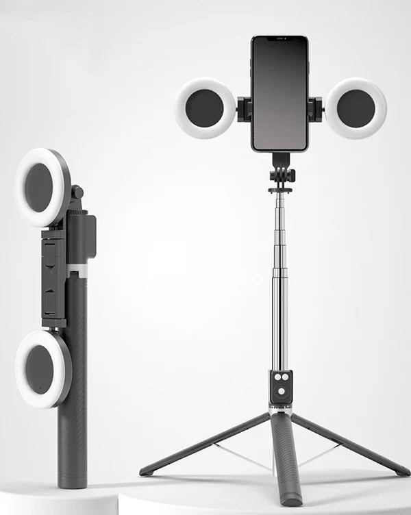 RYNX | 6 In 1 Bluetooth Selfie Stick Black Double filling light