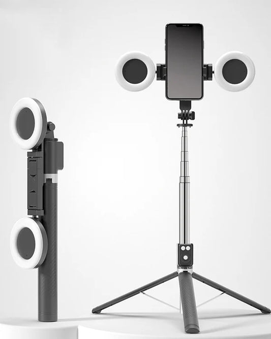 RYNX | 6 In 1 Bluetooth Selfie Stick Black Double filling light