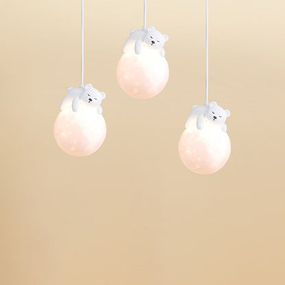 Rynx | Contemporary creative PE spherical umbrella resin animal rabbit bear design 1-light pendant lamp for the living room
