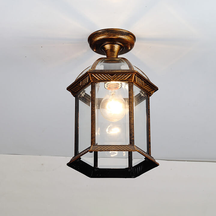 Rynx | HexaLux Outdoor Lantern Ceiling Light | Waterproof | Hexagonal Design | Semi-Surface Mount