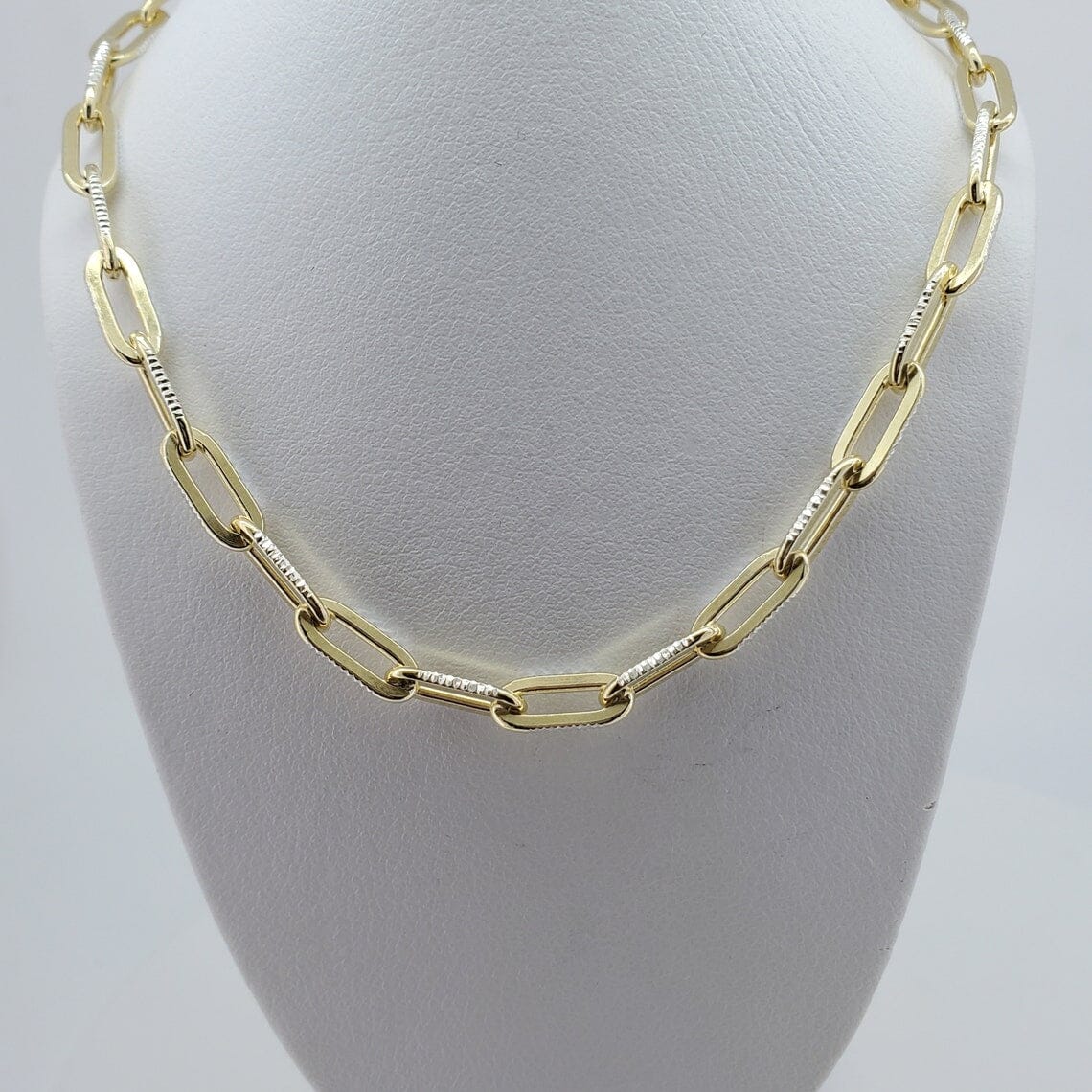 Rynx | 14k Gold Over 925 Sterling Silver 2 Tone Diamond Cut Paper Clips 3.5mm Extended Link Chain