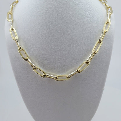 Rynx | 14k Gold Over 925 Sterling Silver 2 Tone Diamond Cut Paper Clips 3.5mm Extended Link Chain