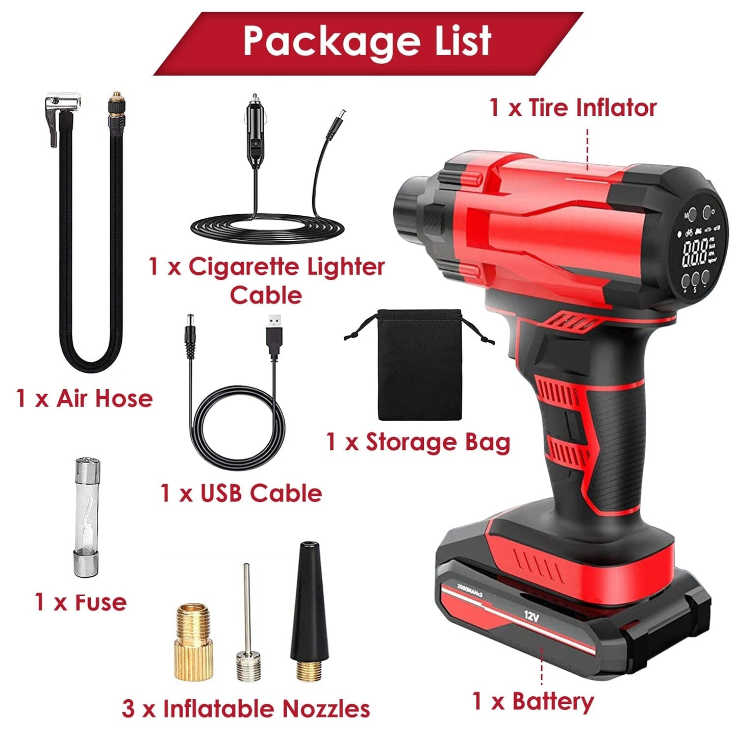 Rynx | 150 PSI 12V Portable Wireless Tire Pump 6000mAh Rechargeable with LED Light