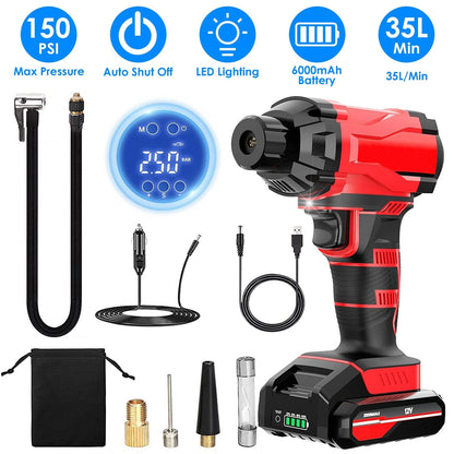 Rynx | 150 PSI 12V Portable Wireless Tire Pump 6000mAh Rechargeable with LED Light
