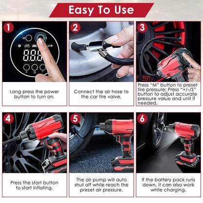 Rynx | 150 PSI 12V Portable Wireless Tire Pump 6000mAh Rechargeable with LED Light