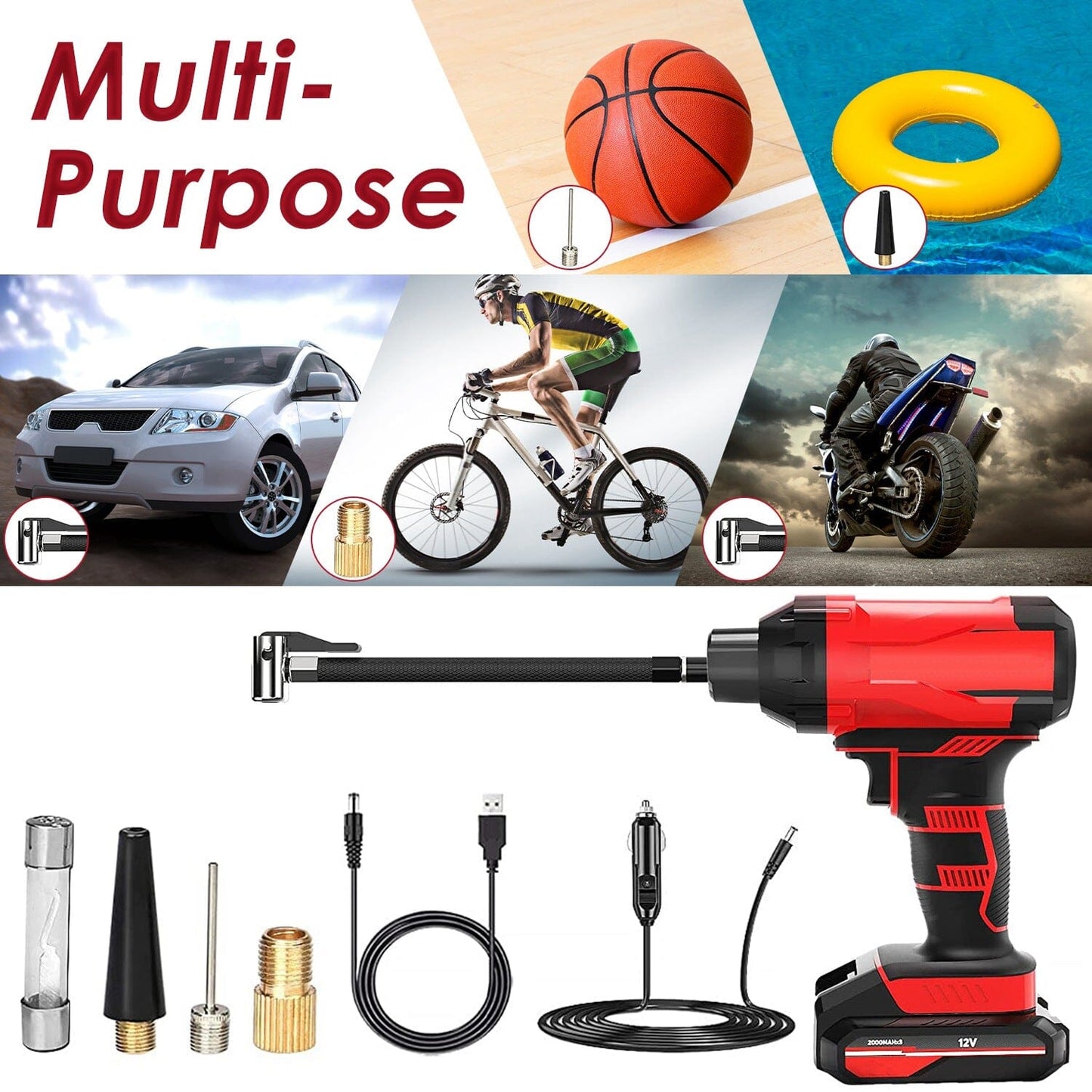 Rynx | 150 PSI 12V Portable Wireless Tire Pump 6000mAh Rechargeable with LED Light