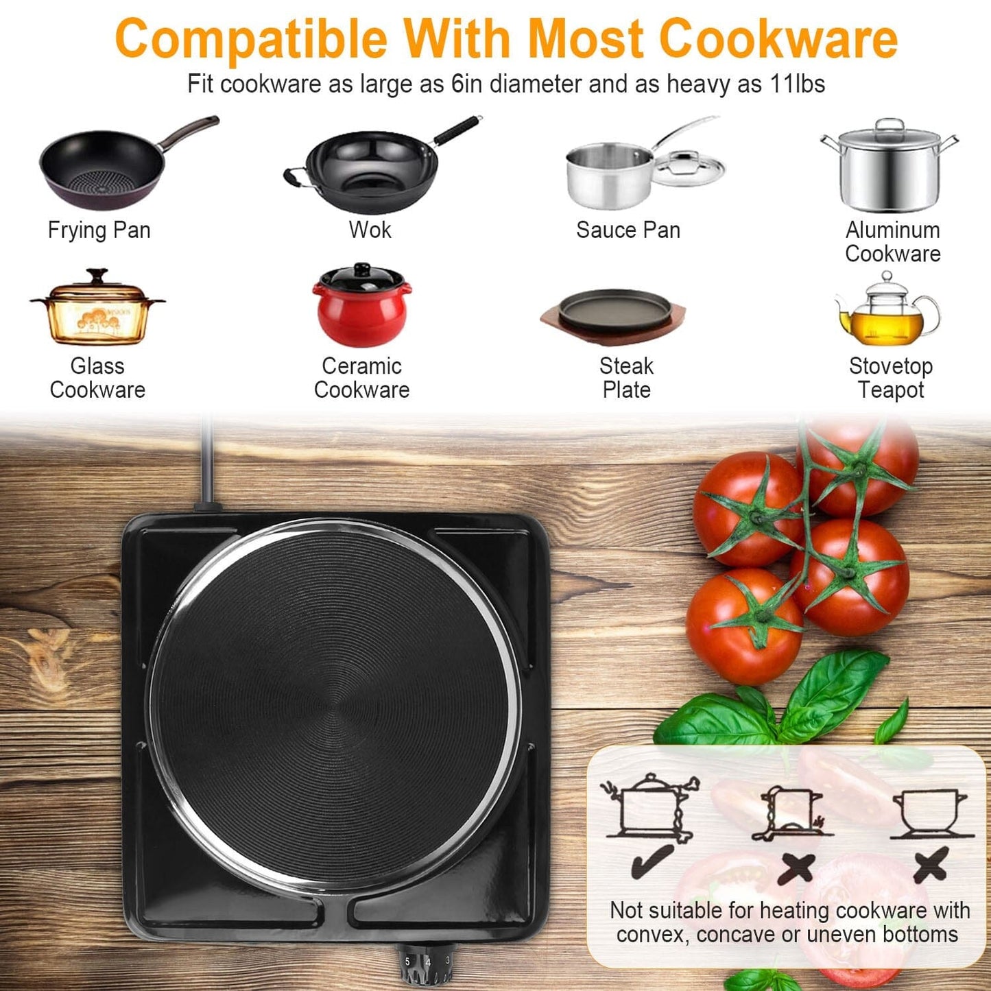 Rynx | 1500W Portable Hot Plate Cooker Countertop with Slip-Resistant Rubber